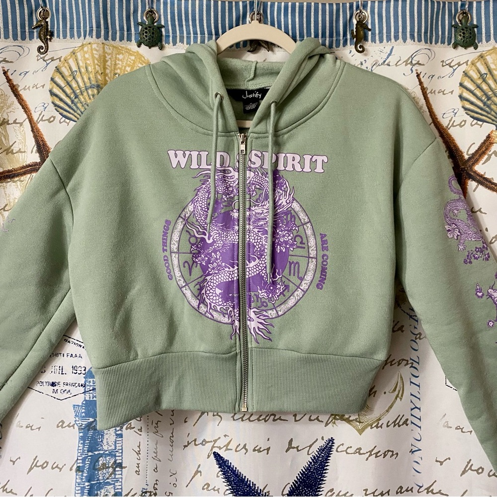 teal cropped hoodie + purple japanese aesthetics